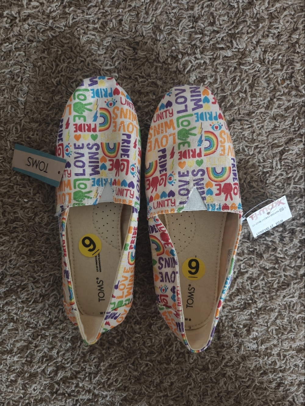 TOMS Adult Rainbow 'Love Wins/Pride' Slip-On Shoes - White with Multicolor Print